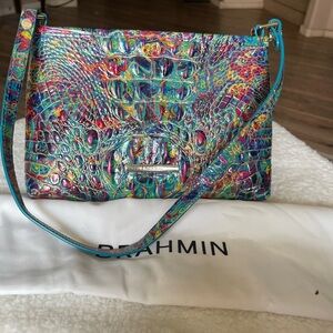 Brahmin Turquoise Multicolor Croc-Embossed Crossbody